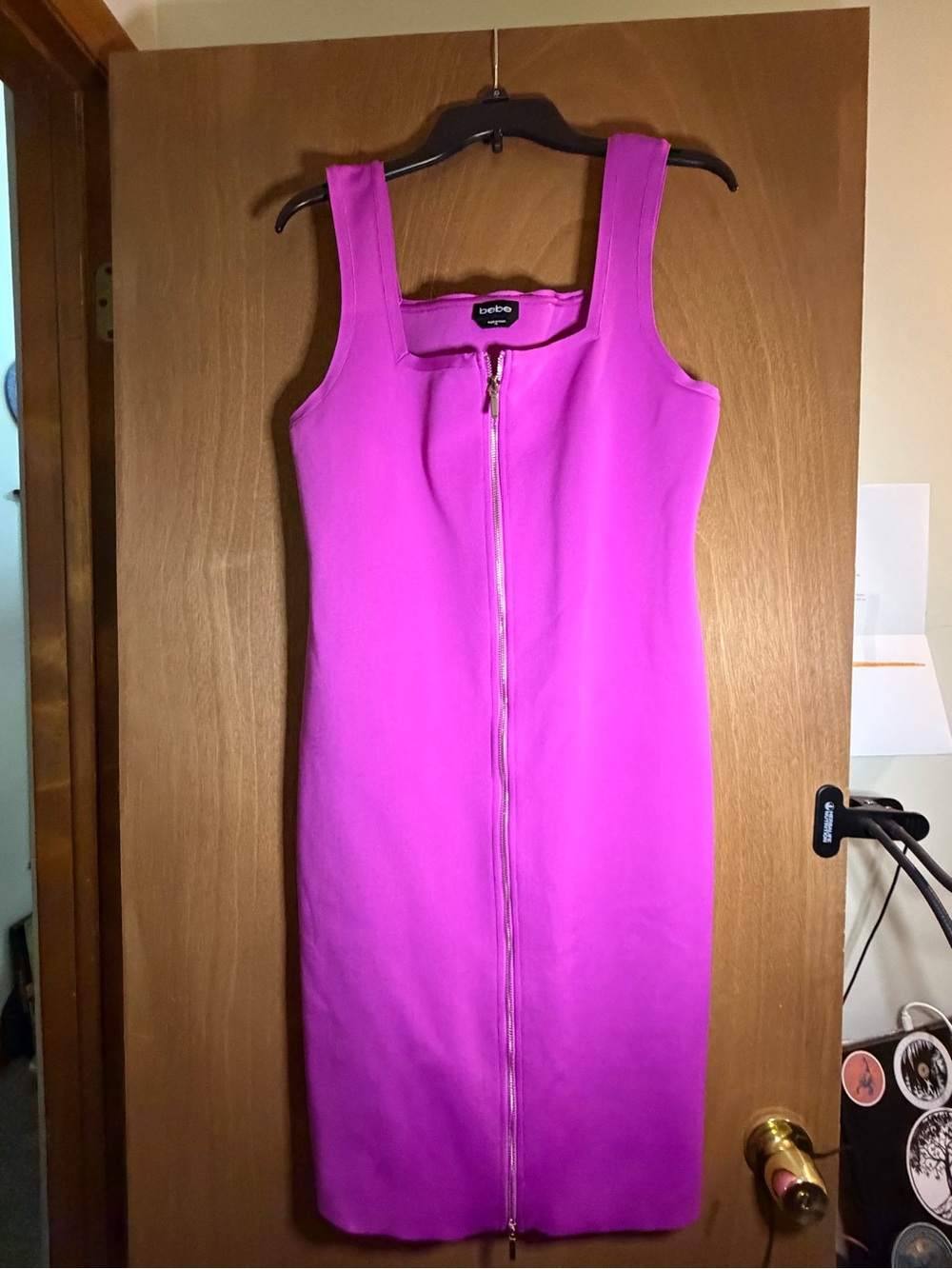 bebe Hot Pink Zip-Front Midi Dress